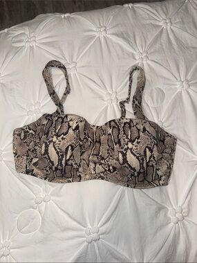 Shade & Shore Snake-Print Bra Top in Taupe and Black